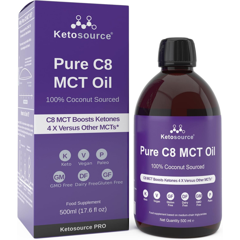 Photos - Vitamins & Minerals Ketosource Pure C8 MCT Oil | Boosts Ketones 4X Versus Other MCTs | Highest 99+ Purity | 100 Coconut | Keto Diet, Fasting, Ve