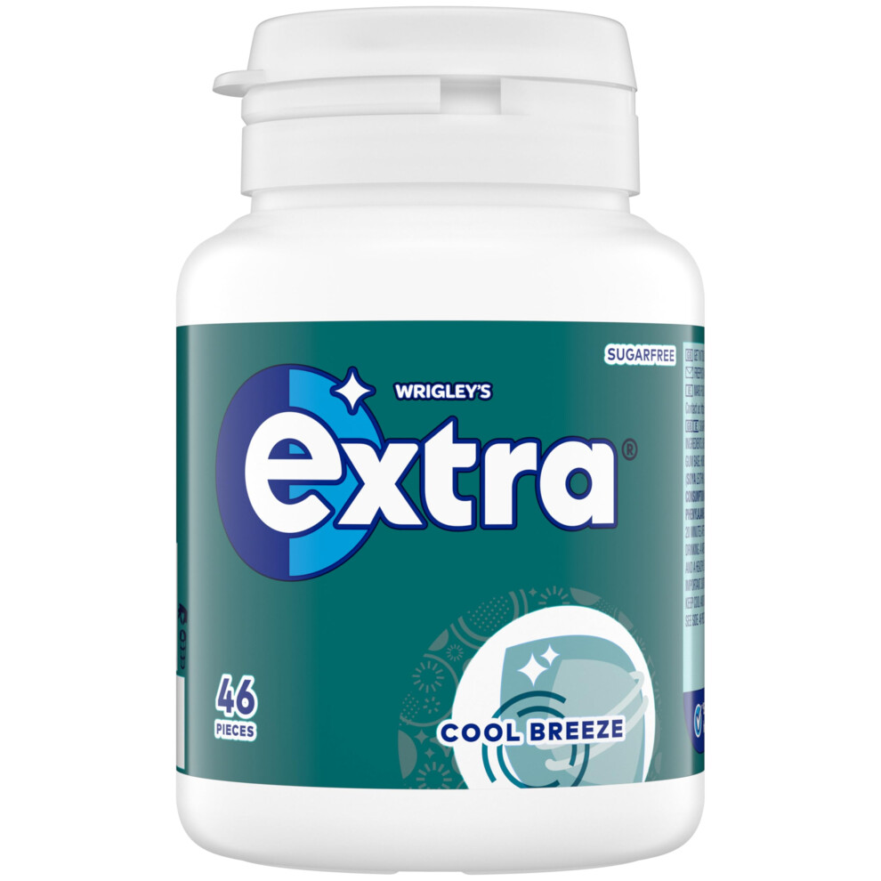 Extra Wrigley's Chewing Gum, Cool Breeze Mint Flavour, 46 Pieces, Sugar Free Chewing Gum Bottle With Xylitol