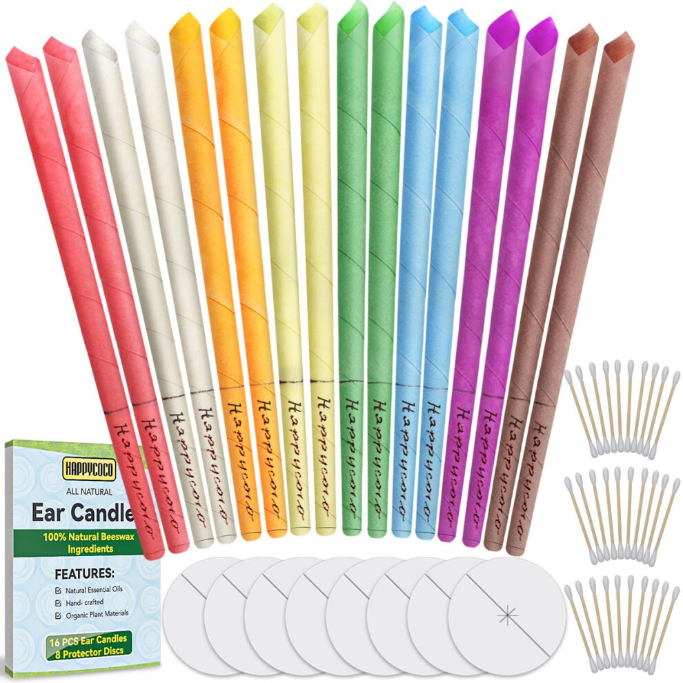 Happycoco Ear Candles, Hopi Ear Candles All Natural Beeswax Canding Cones Ear Wax Remover Candles 100% Non-Toxic Cylinders Fragrance Hollow Cone Cand