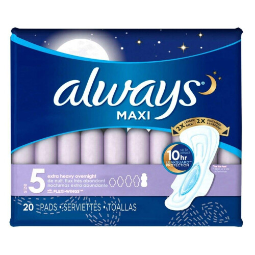 Always Always Extra Heavy Overnight Maxi Pads with Flexi-Wings - 20 Count