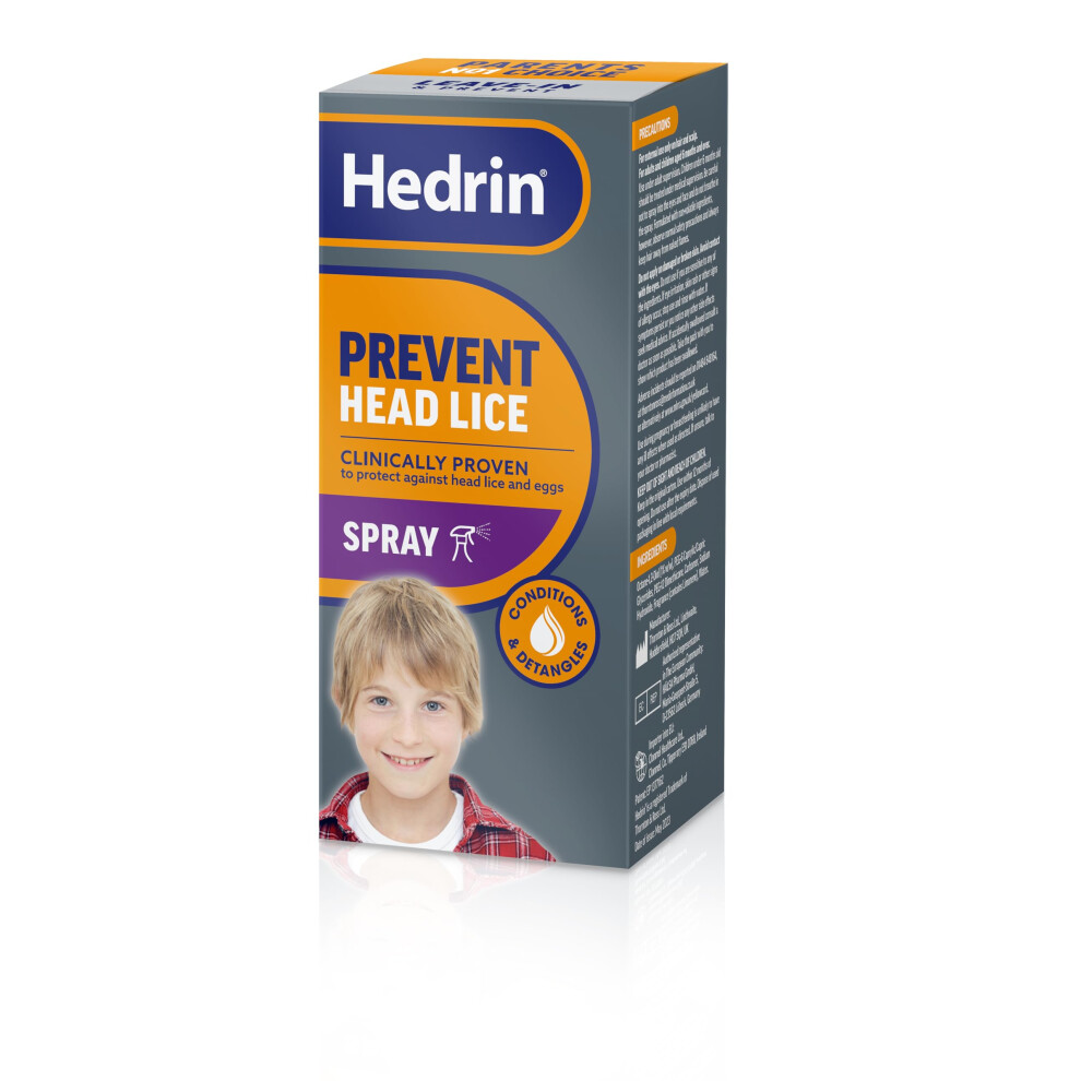 Hedrin Prevent Headlice 200Ml Spray - Nit Protection Treatment, Detangles And Conditions, Clincally Tested Convenient Leave In Spray