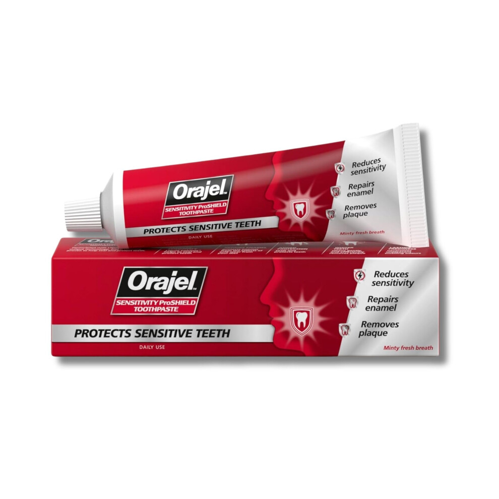 Orajel Toothpaste For Targeted Sensitivity Relief, Protective Oral Gel Shield Formula, Enamel Strengthening Tooth Pain Relief, 75Ml