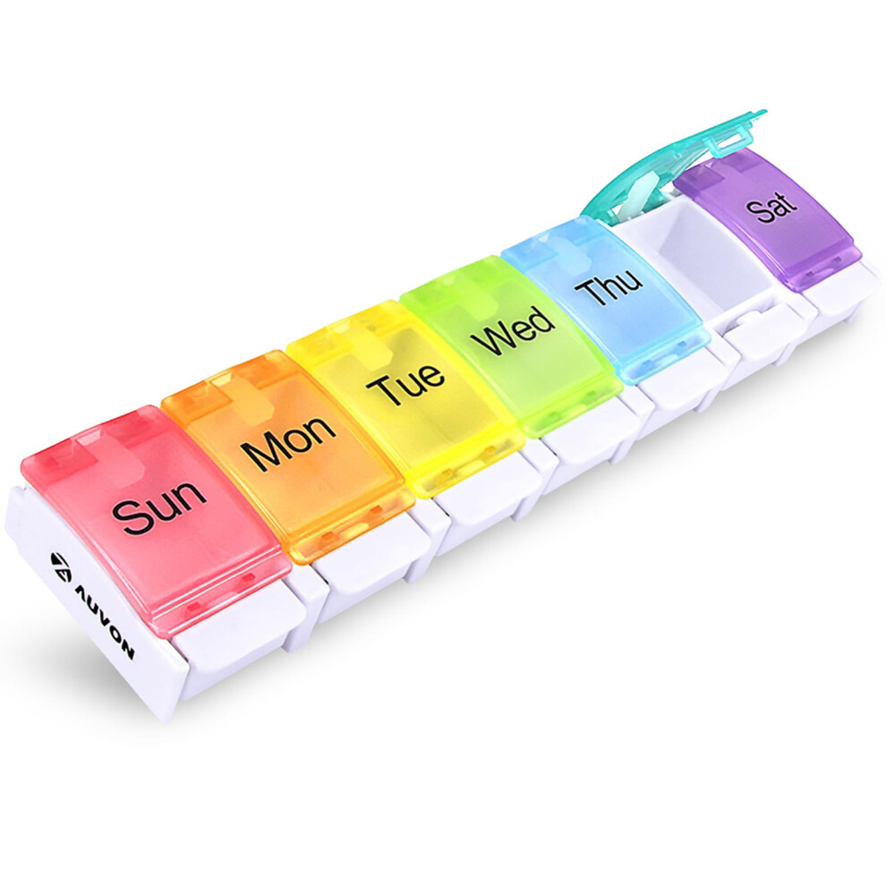 Auvon Pill Box, Travel Pill Organiser 7 Day With Spring Open Design, Bpa Free Tablet Organiser To Hold Vitamins, Cod Liver Oil, Supplements And Medic