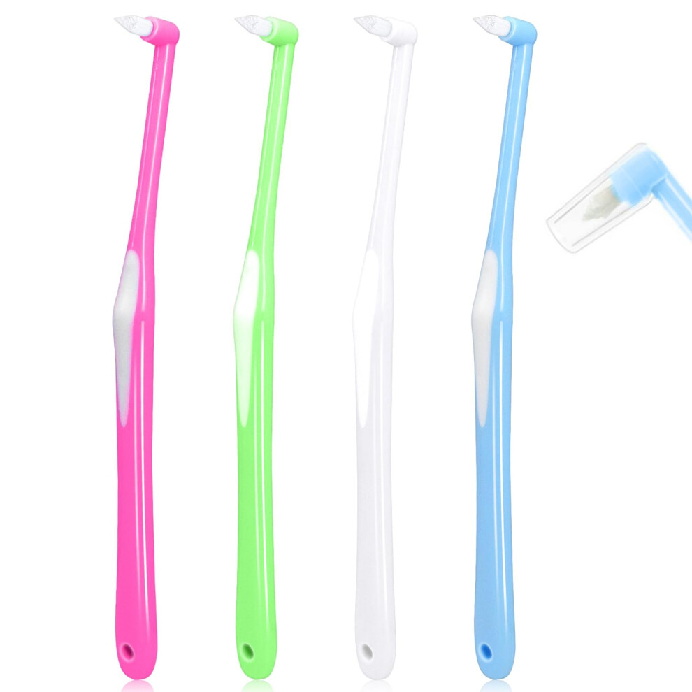 Sularpek 4 Pcs Interspace Toothbrush,Single Tufted Toothbrushes With Cover,Interspace Compact Soft Toothbrush,Slim Interspace Teeth Brush For Dental