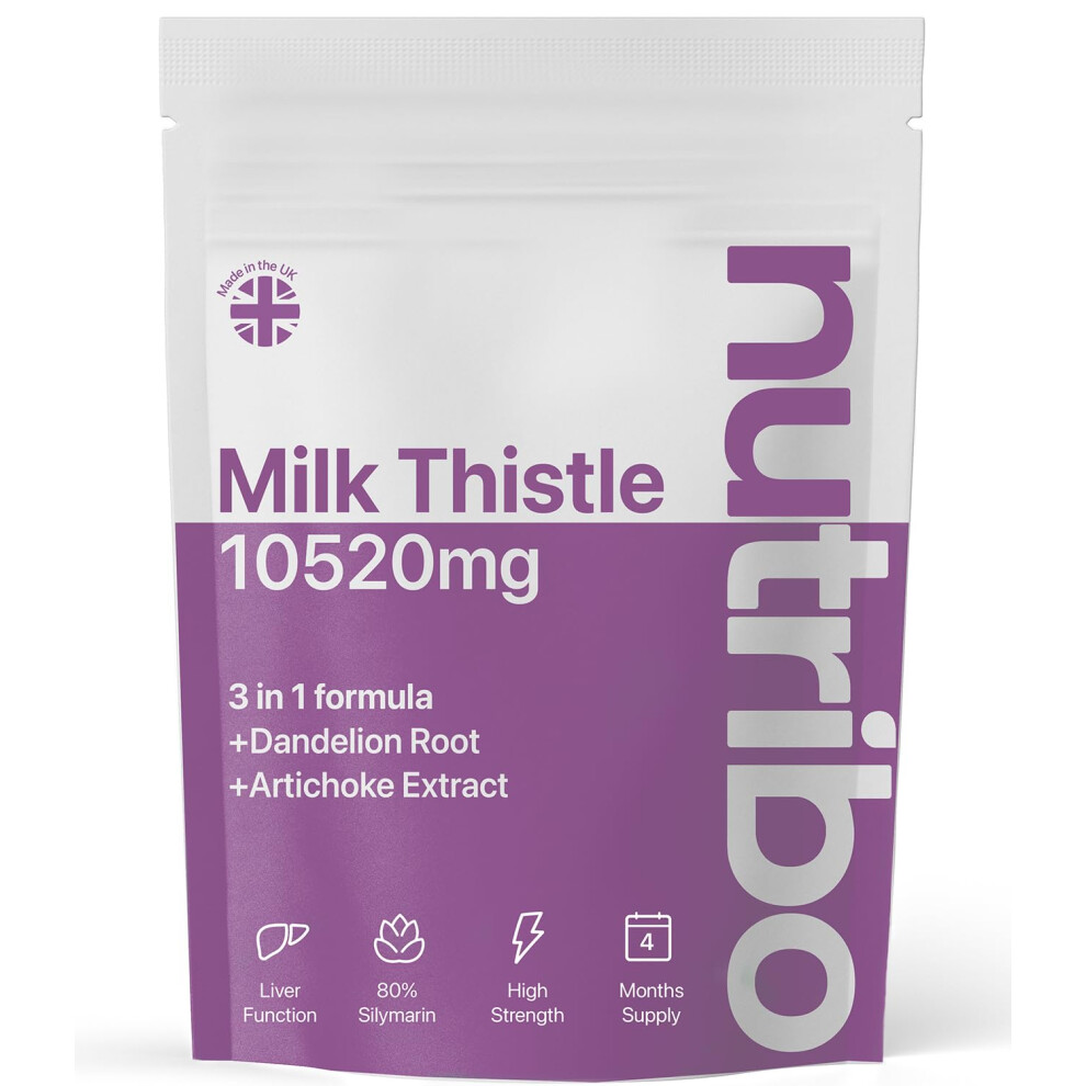 Nutribo Milk Thistle High Strength 10,520Mg With Dandelion Root And Artichoke | 4 Month Supply | 120 Vegan Capsules | Milk Thistle 3-In-1 | No Fillers, Binde