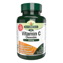 Natures Aid Vitamin C 500mg 50 Chewable Tablets – Supports Immune System & Skin Health - High Strength, Sugar Free, Vegan, Non-GMO – Antioxidant S