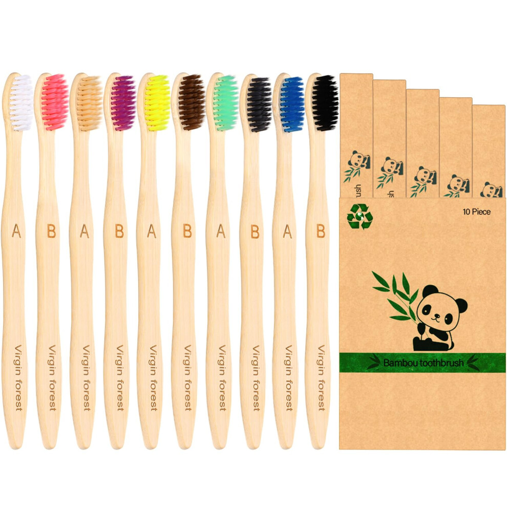 Virgin Forest 10 Pack Bamboo Toothbrushes, Biodegradable Home Compostable Soft Toothbrush, Natural Eco-Friendly Bamboo Toothbrush, Bpa Free Zero Wast