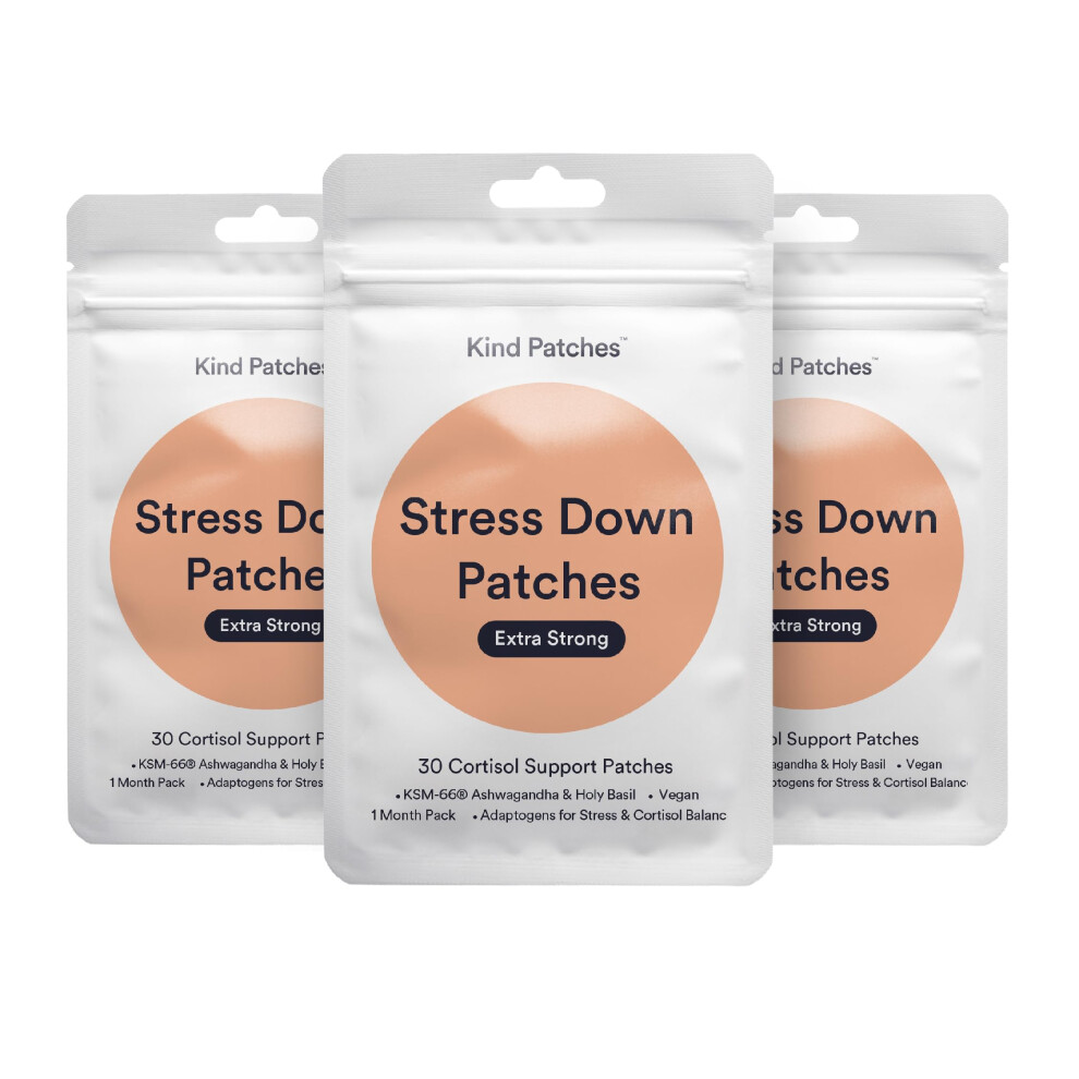 Kind Patches | Stress Down - Extra Strong | Stress, Anxiety & Balanced Cortisol Levels Support | Ashwagandha, Holy Basil & Adaptogens | 90 Vegan Patc