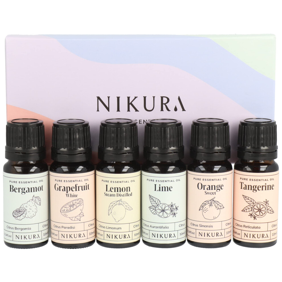 Nikura Citrus Essential Oil Gift Set - 6 X 10Ml | Essential Oils For Diffusers For Home, Aromatherapy, Cleaning, Candle Making, Soap Making | Bergamo