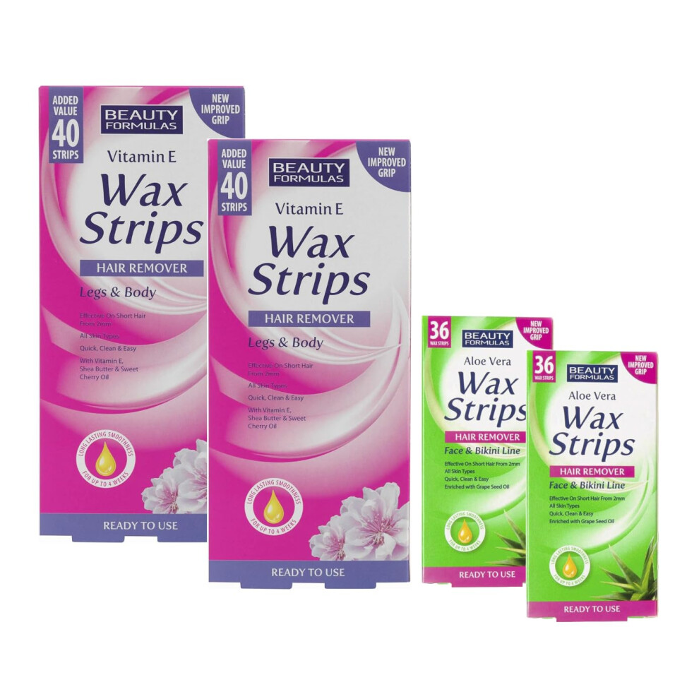 Beauty Formulas Wax Strips -152 Strips | Aloe Vera X 72 & Vitamin E X