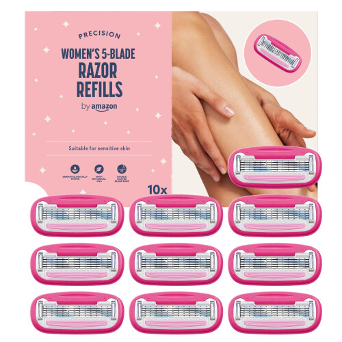by Amazon Women's 5-blade razor refill in pink, 10 pack