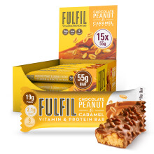 FULFIL Vitamin and Protein Bars, Chocolate Peanut & Caramel Flavour, Up to 20g High Protein Snacks, 9 Vitamins, Low Sugar FULFIL Protein Bars, 15 x 5