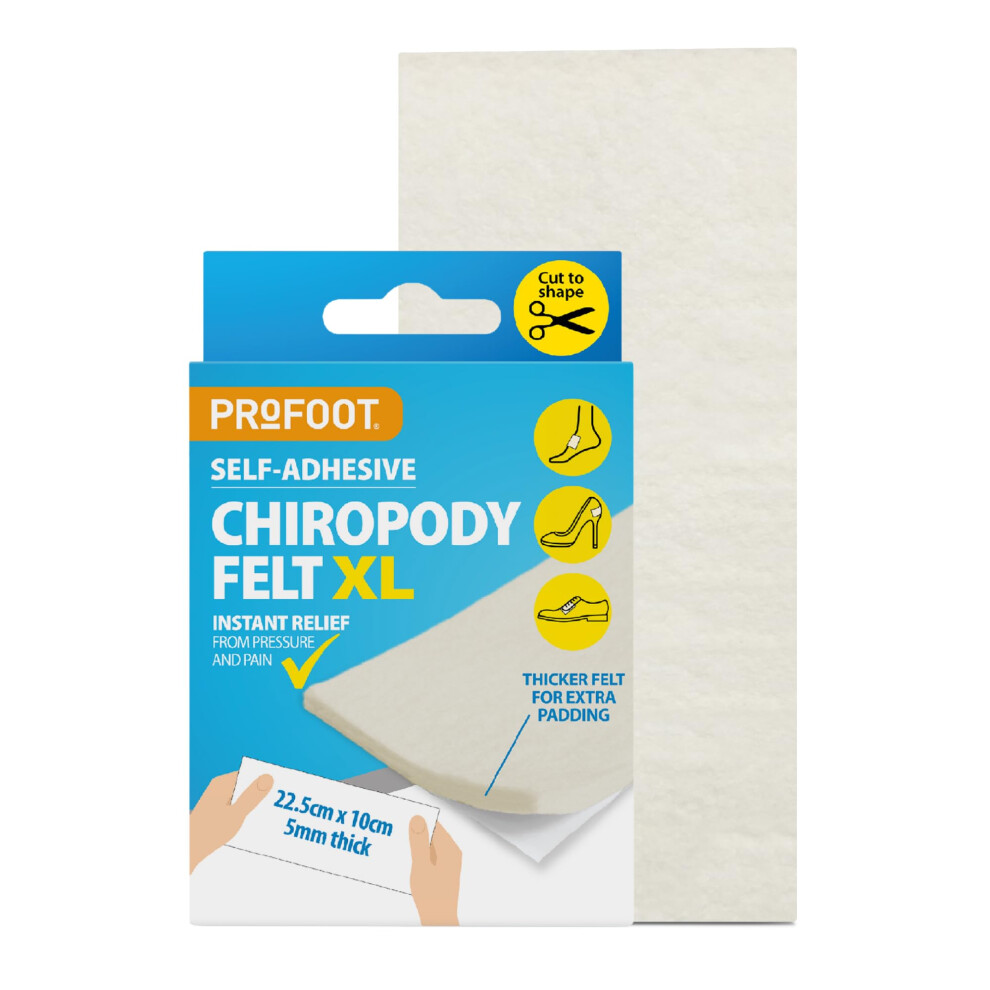 Profoot Chiropody Felt Xl, Self-Adhensive Padding For Foot Pain, 22.5 X 10Cm, Provides Instant Relief From Pressure, Ideal For Blisters, Bunions, Cal