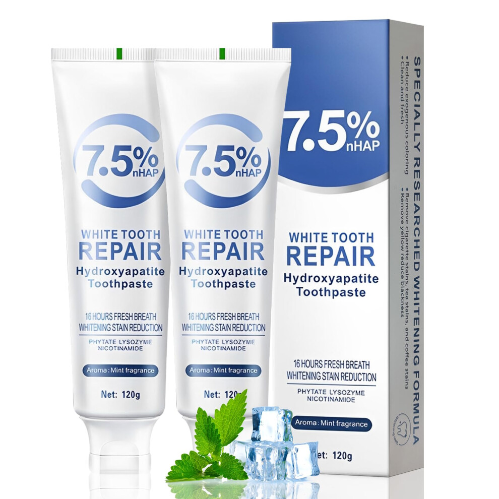 Angozo 2Pcs Hydroxyapatite Toothpaste Uk,Hydroxyapatite Toothpaste 7.5 For Enamel Protection,Mint Flavor, Fluoride-Free Formula,Sensitivity Relief, Cavity P
