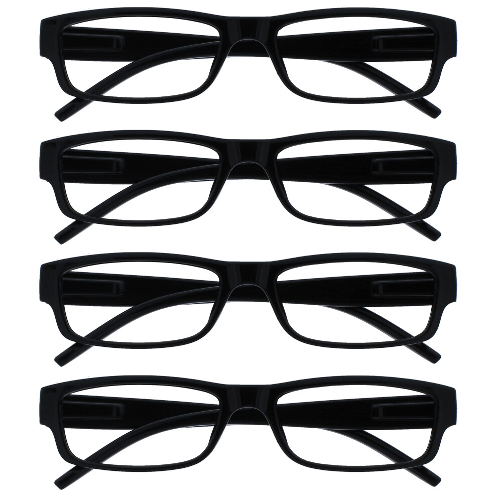 Opulize Ace Reading Glasses For Women Men, Lightweight Comfortable Narrow Rectangular Frame With Spring Hinges, Scratch Resistant, Black Uvr+3.00 (Pa