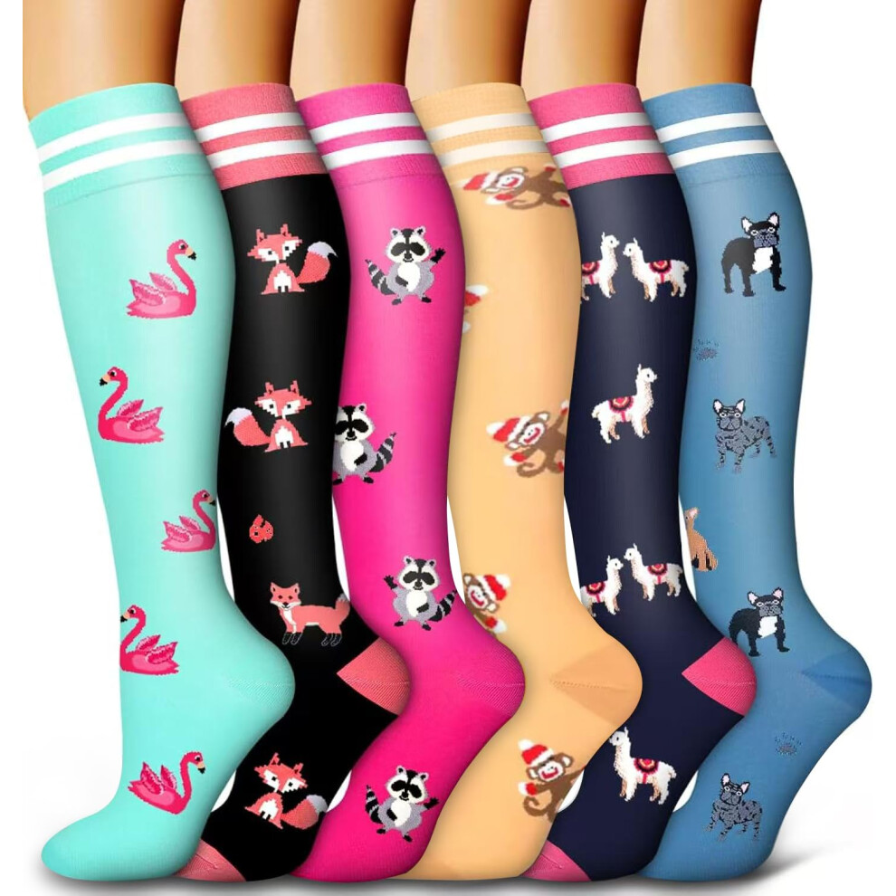 Awxuock Compression Socks For Women And Men 15-20 Mmhg 6 Pack Compression Stockings Circulation-Best Support For Medical,Running,Nursing,Athletic (D-Assorted