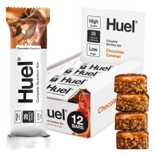 Huel Complete Nutrition Bar, 12 x 55g Bars, Chocolate Caramel, High Protein Bar, Plant-Based Protein Bars, Low Sugar, High Fibre, High Protein Snack