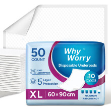 WhyWorry Disposable Incontinence Bed Pads for Adults, 60 x 90 cm, 50 Count