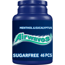 Airwaves Chewing Gum Menthol & Eucalyptus, 46 pieces, Sugar Free Chewing Gum bottle with Menthol Freshness