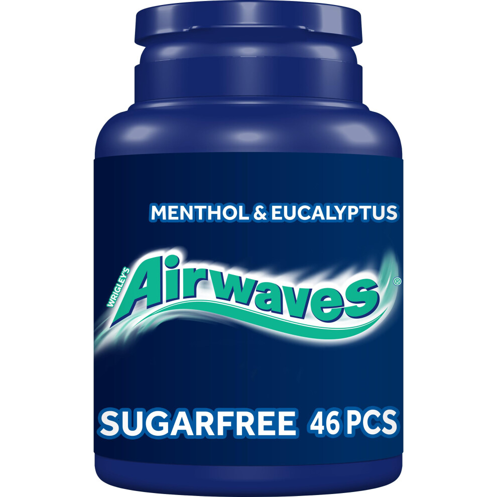 Airwaves Chewing Gum Menthol & Eucalyptus, 46 Pieces, Sugar Free Chewing Gum Bottle With Menthol Freshness