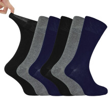 IOMI Footnurse - Mens 6 Pairs Cotton Non Elastic Diabetic Socks With Honeycomb Top (6-11, Black/Navy/Grey)