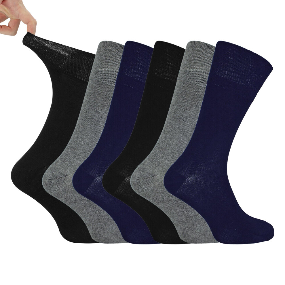 Iomi Black/Grey Footnurse - Mens 6 Pairs Cotton Non Elastic Diabetic Socks With Honeycomb Top (6-11, /Navy/Grey)