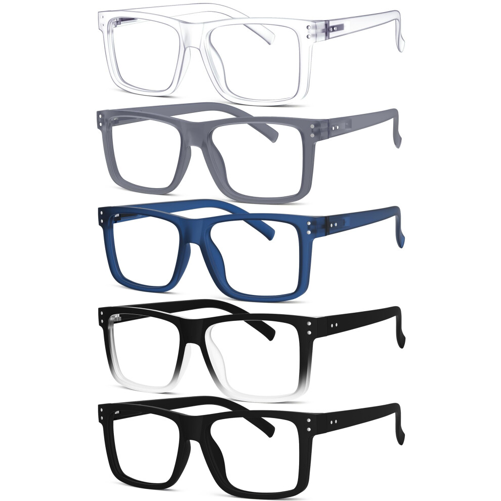 Eyekepper Grey 5-Pack Oversized Reading Glasses Square Large Frame Readers For Men And Women - Include Frame +0.50