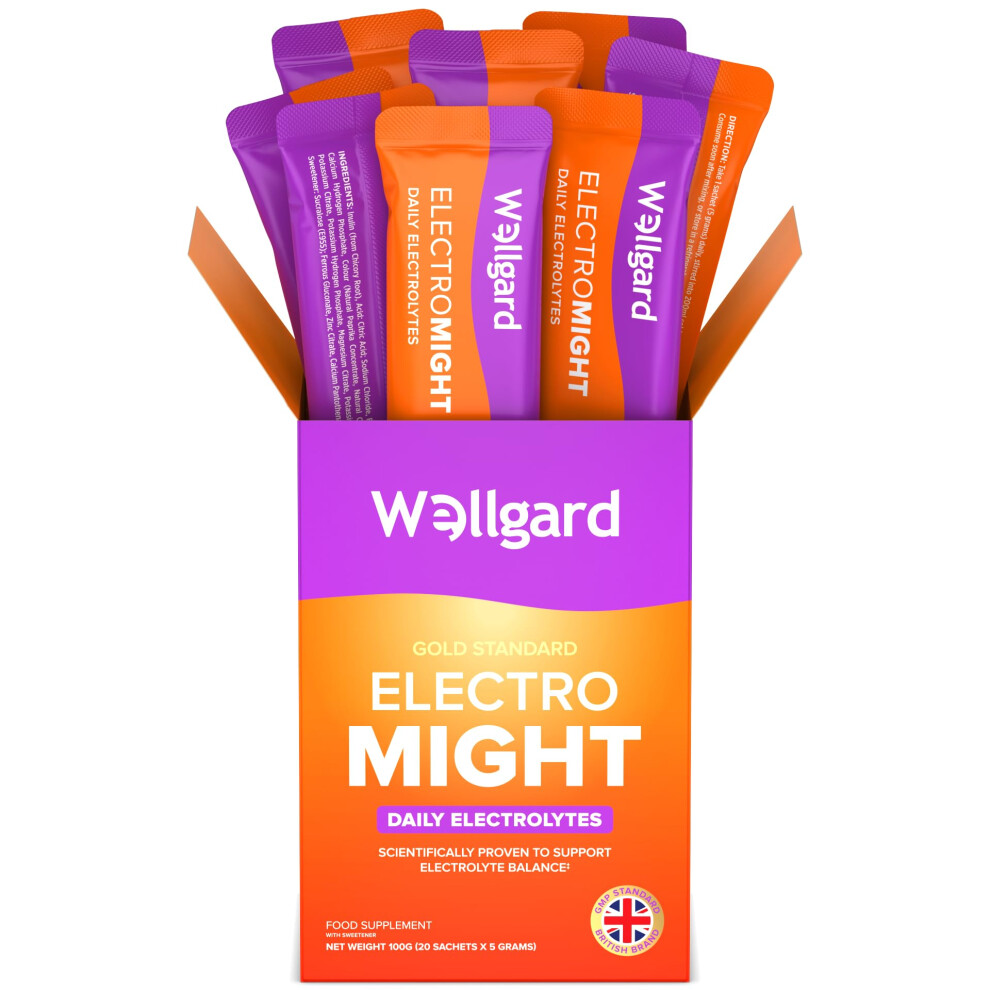 Wellgard Electromight - Electrolytes Sachets, Zero Sugar Rehydration Sachets With Magnesium, Iron & Vitamin C, Electrolyte Powder Sachets, 20 Sachets