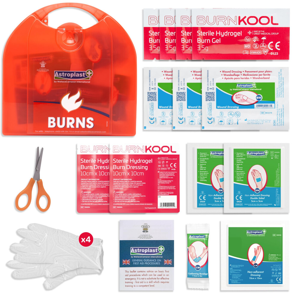 Astroplast First Aid Burns Dispenser In Compact Red Piccolo Box - Refillable First Aid Kit With Burn Gel, Gloves And Burn Dressings - Essential Medic