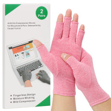 2-Pair Arthritis Compression Gloves for Alleviate Rheumatoid Osteoarthritis, Carpal Tunnel Raynauds Disease, Ease Muscle Tensi on Fingerless, Breatha