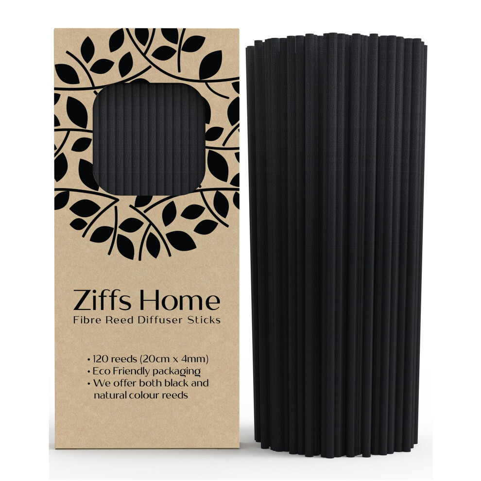 Ziffs Home 120 Black Fibre Reed Diffuser Sticks - 20Cm X 4Mm - Thick Diffuser Reeds