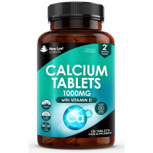 Calcium and Vitamin D3 Tablets - Calcium Supplement - 120 High Strength Tablets with Vitamin D3 - Made in The UK by New Leaf Bone & Muscle Health