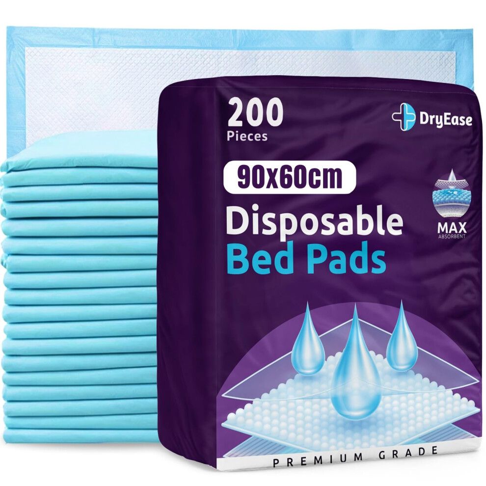 Dryease 200 X Disposable Incontinence Bed Pads 60 X 90Cm | Highly-Absorbent Incontinence Bed Sheets | Waterproof Incontinence Sheets For Sofa, Mattre