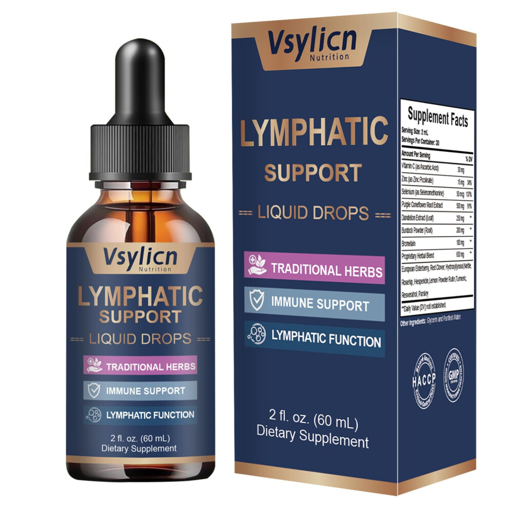 Vsylicn Lymphoria Lymphatic Drainage Drops - Lymph Cleanse Detox - Lymphatic Drainage Supplement With Dandelion Extract, Zine, Burdock Powder - Reduce Swelli