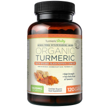 Organic Turmeric Curcumin Capsules 1420mg High Strength Serving with Black Pepper & Ginger for Maximum Absorption of Curcumin | 120 Veg Capsules - Ce