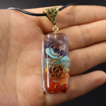 Chakra-ketting, echte natuurstenen, orgoniet-ketting, chakra-hanger, hanger met 7 chakra's, orgoniet-hanger