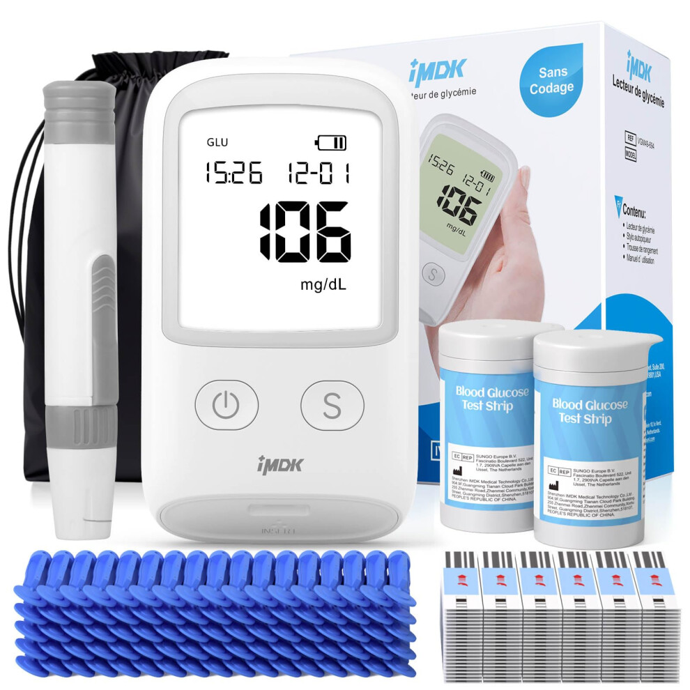 Foviflxy Blood Glucose Test Kit For Diabetes: Imdk Clinically Accurate Blood Sugar Monitor Testing Kits, 50 Glucometer Strips, 50 Lancets, And 1 Lancing Devic