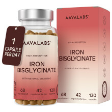 Gentle Iron Supplements for Women and Men - 42 mg Iron Tablets high Strength with Natural Vitamin C - Active Form - bisglycinate - Fatigue Supplement
