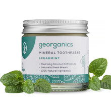 Georganics Mineral Toothpaste - 120ml - Spearmint - 100% Natural, Fluoride Free, SLS Free & Glycerine Free - with Coconut Oil to Support Gum Health -