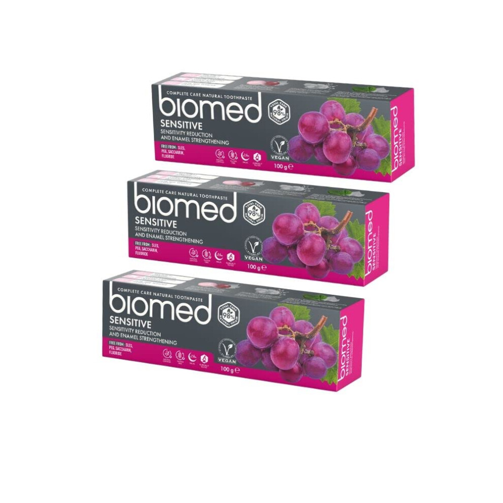Biomed Sensitive 98% Natural Toothpaste | Sensitivity & Enamel Strengthening | Red Grape Seed Extract, Vegan, Sles Free 100G, Pack Of 3