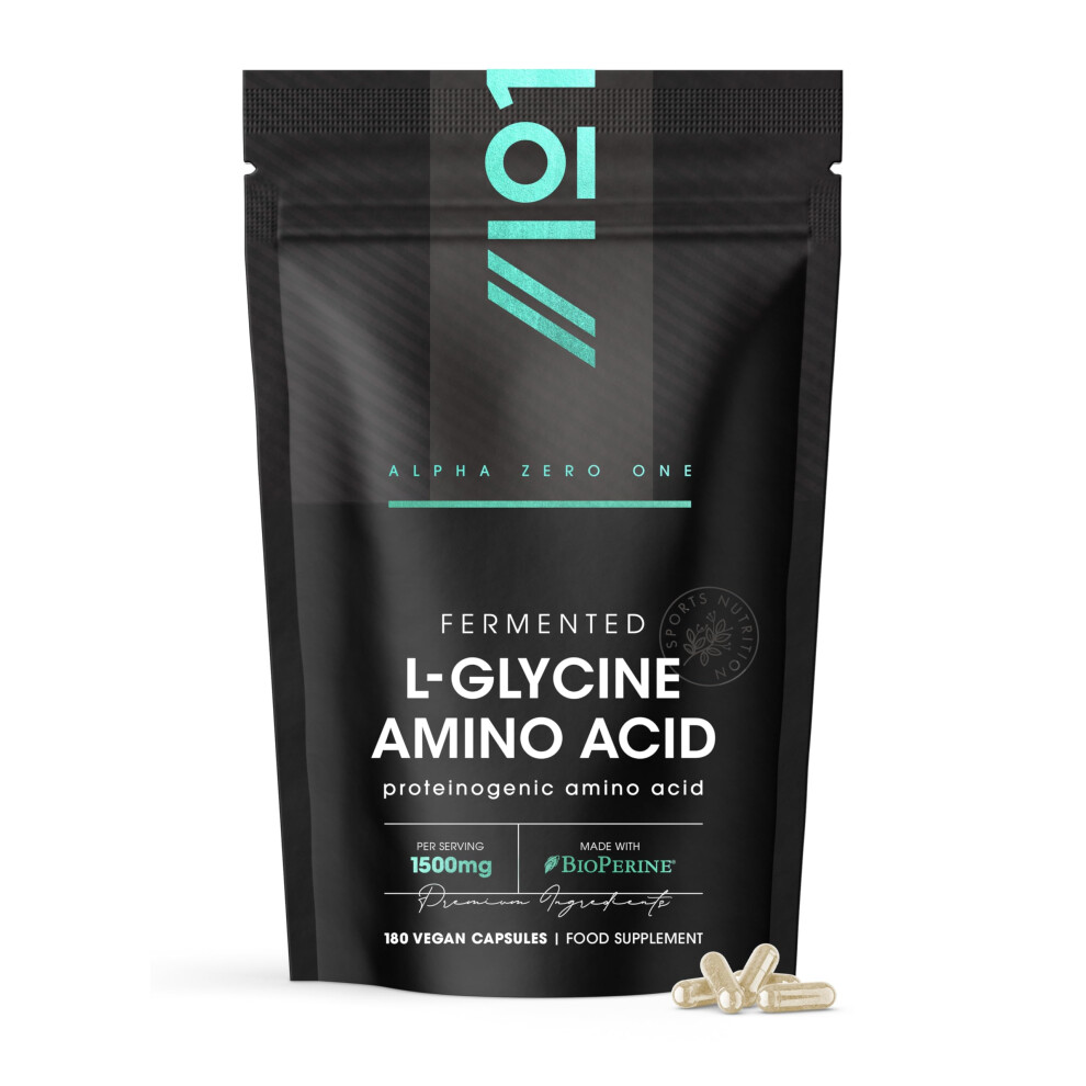 Alpha01 Fermented L Glycine 1500Mg With Bioperine Â 180 Vegan Capsules Â High Strength L Glycine Amino Acid Supplement Â Resealable And Recyclable Pou