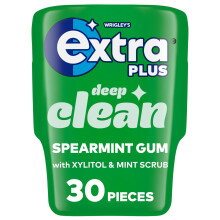 Wrigley's Extra Plus Deep Clean Mint Scrub Sugar Free Chewing Gum Bottle, 30 Pieces - Teeth Whitening Stain Removal Gum - Air Travel Essentials, Work