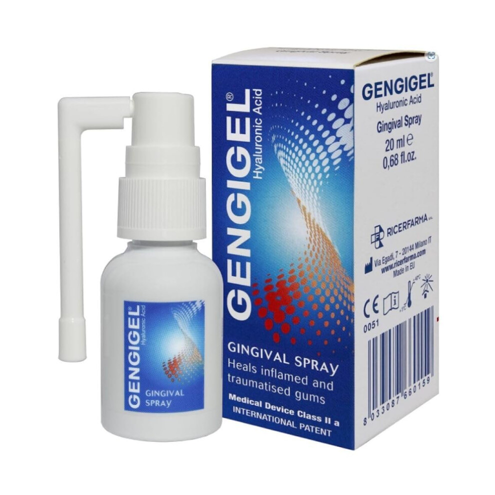 Gengigel Oral Spray 20Ml - Hyaluronic Acid Mouth Ulcer Treatment For Adults, Gum Repair & Gum Disease Care, Spray For Mouth Ulcers, Inflamed Or Bleed