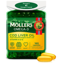 Moller’s | Cod Liver Oil Capsules | Omega 3 Fatty Acids DHA & EPA, Contains Vitamin A, D & E, Supports Immune System, Heart Function, Brain Funct