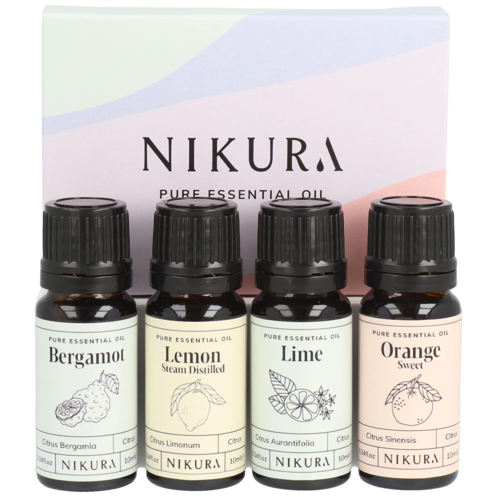Nikura Citrus Oils Set - 4 X 10Ml | Perfect For Cleaning, Aromatherapy, Diffusers For Home, Incense, Laundry | 100% Pure And Natural Essential Oils I