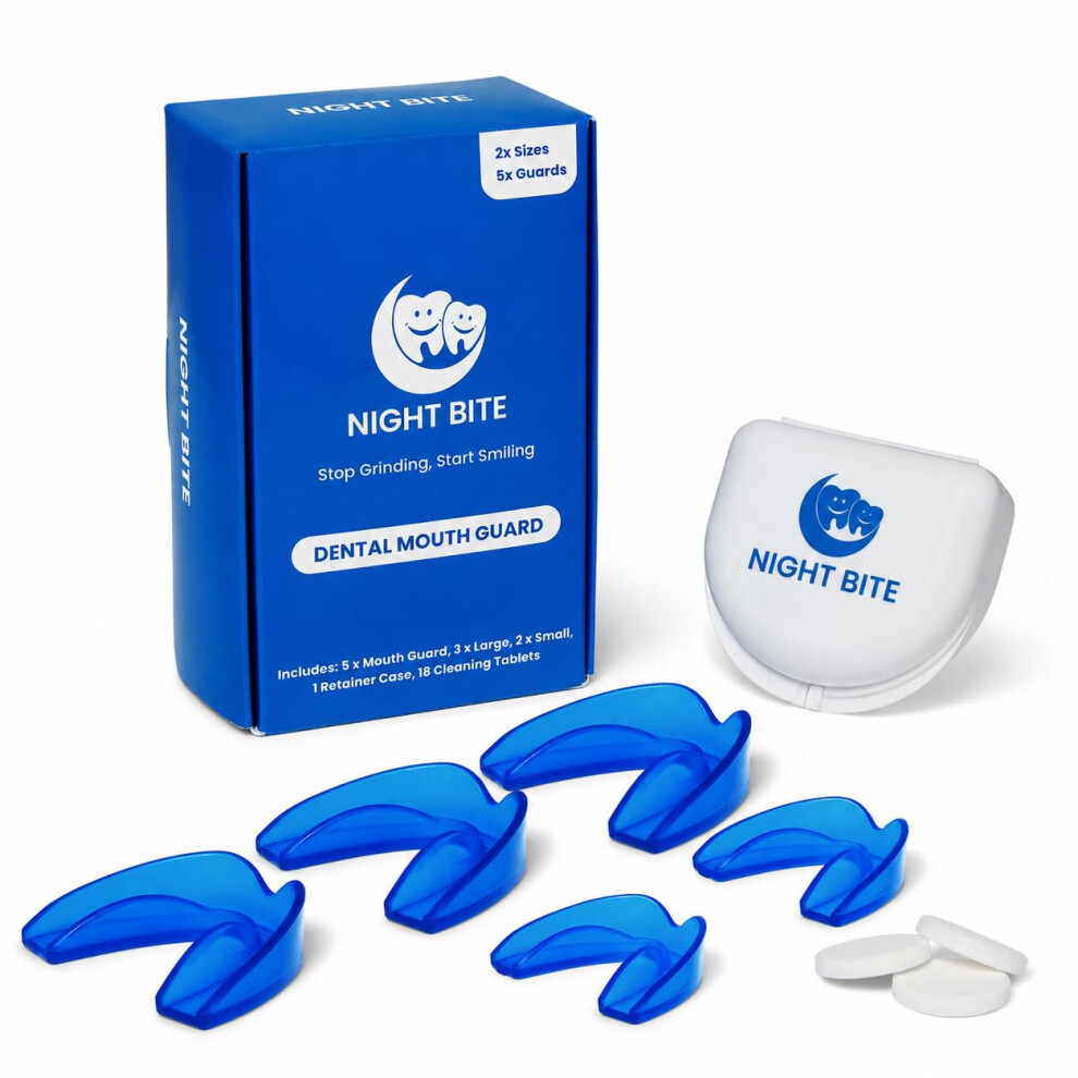 Night Bite Mouth Guard For Teeth Grinding & Clenching Â Mhra Registered Night Guard For Bruxism & Tmj Relief Â Boil & Bite Sleep Guard Â 5 Pack With Retain