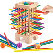 Montessori educatief speelgoed, inclusief houten stokjes, kleine balletjes en dobbelstenen, voor 6 spelers, gebruikt voor sorteren