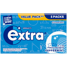 Wrigley's Extra Peppermint Chewing Gum Sugar Free Multipack, 5 x 10 Pieces