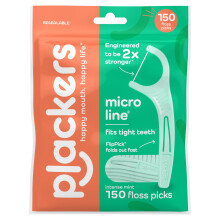 Plackers Micro Mint Dental Flossers, Fresh Mint Flavor, Fold-Out Toothpick, Super Tuffloss, Easy Storage with Sure-Zip Seal, 150 Count