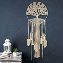 Dromenvanger - RICEEL - Levensboom - Beige - Wanddecoratie - Boho geweven veren